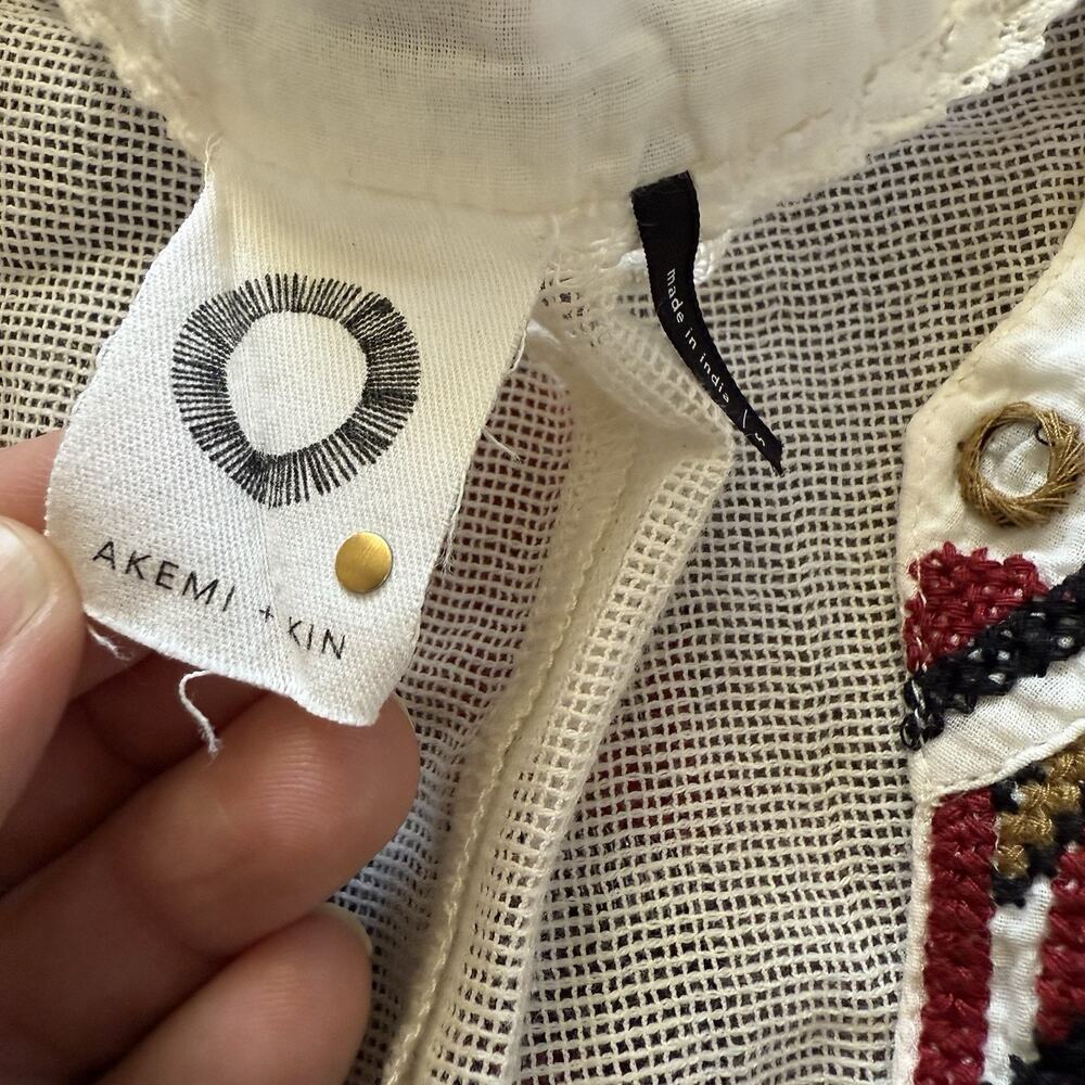 Anthropologie Akemi Kin Peasant Embroidered Top Cream Mesh Boho Blouse Small - Picture 6 of 10